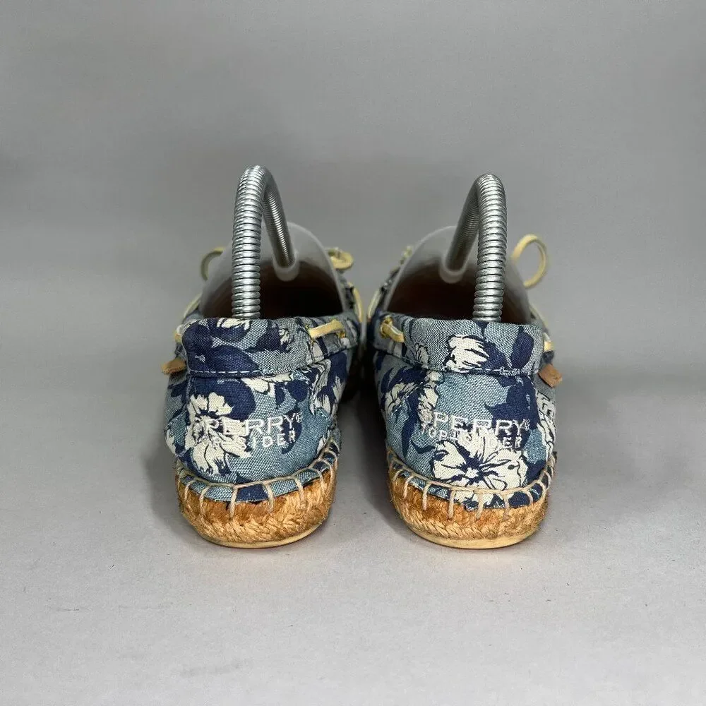Sperry Loafers Women's Size‎ 8 Blue Floral Print Espadrille Slip On Shoes